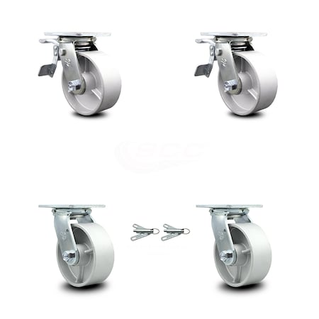 Service Caster 5 Inch Semi Steel Caster Set with Roller Bearings 2 Brakes 2 Swivel Locks SCC SCC-TTL30S520-SSR-2-BSL-2